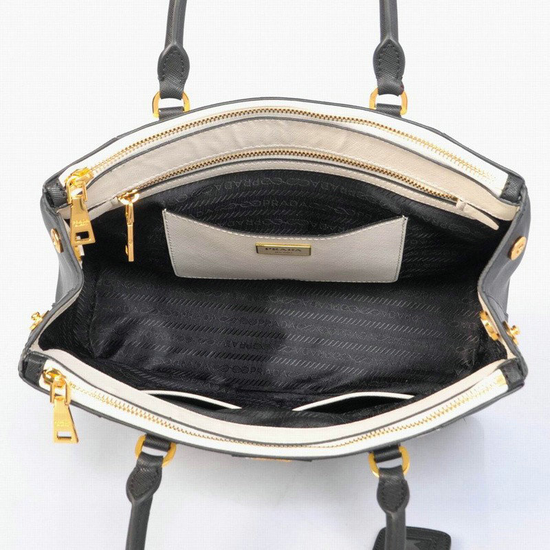 2014 Prada saffiano calfskin 33cm tote BN2274 white&black